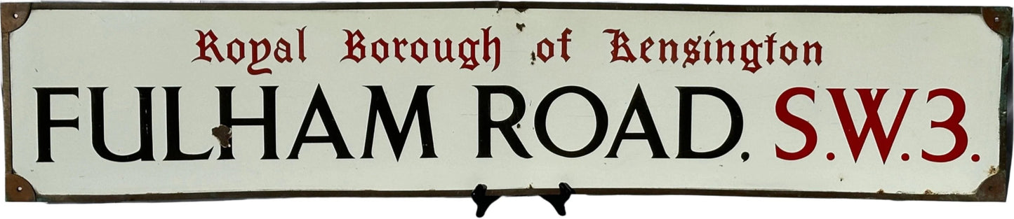 FULHAM ROAD SW3 - Original Road Sign from 1960s-80s - One off Antique - Great condition